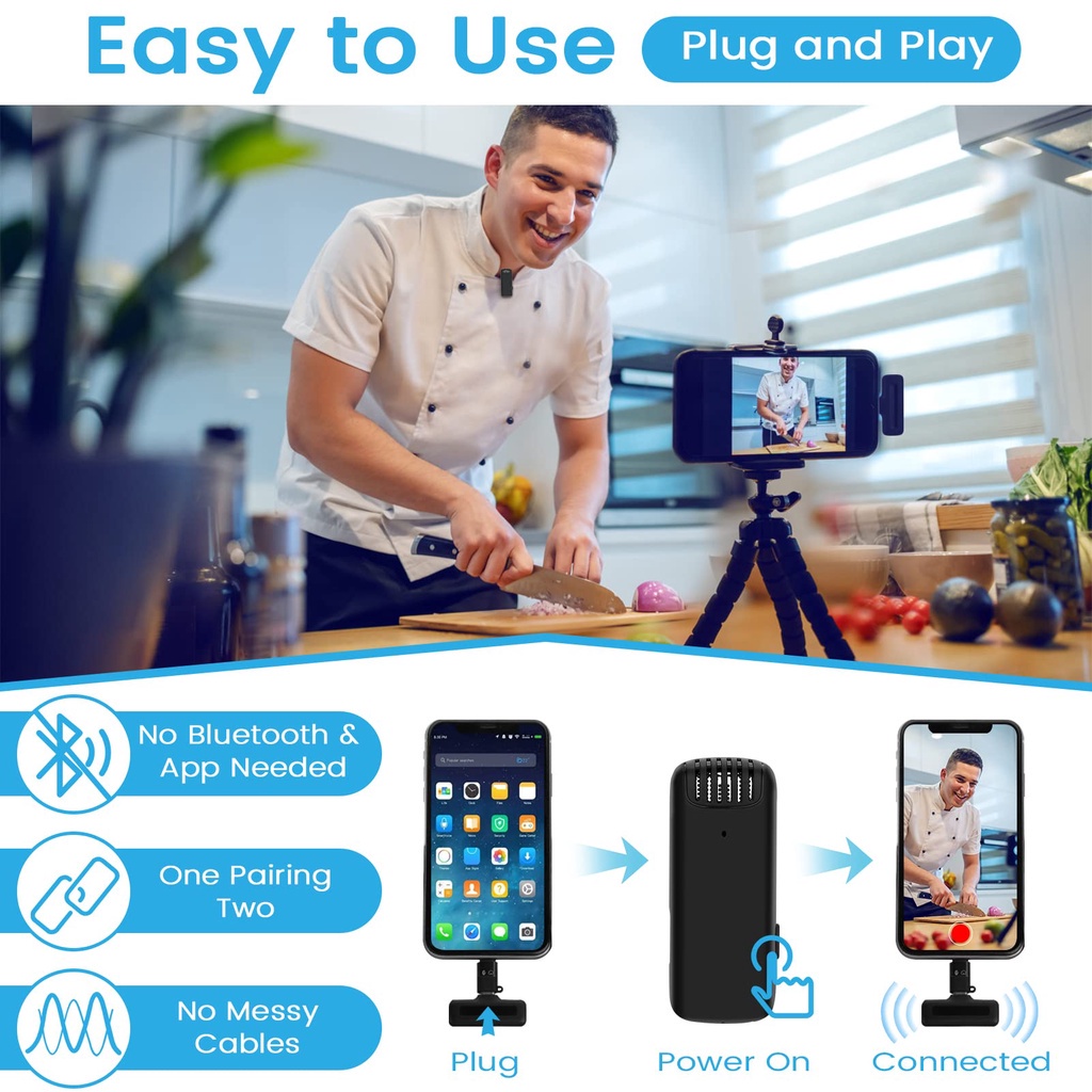 2.4G Wireless Dual Lavalier Microphone Plug &amp; Play Lapel Mic with Charging Case Mikrofon for TikTok YouTube Facebook Live Stream Vlog Video Recording Noise Reduction Auto Sync