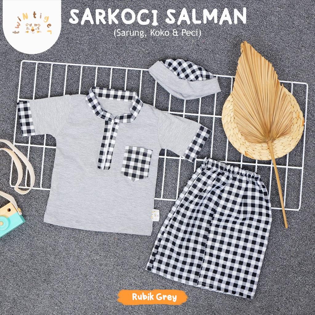 [TOMS] TWIN TIGER (1set) Sarkoci Salman Baby Baju Koko Sarung Koko Peci Baby Raya Collection Lebaran EID Terbaru