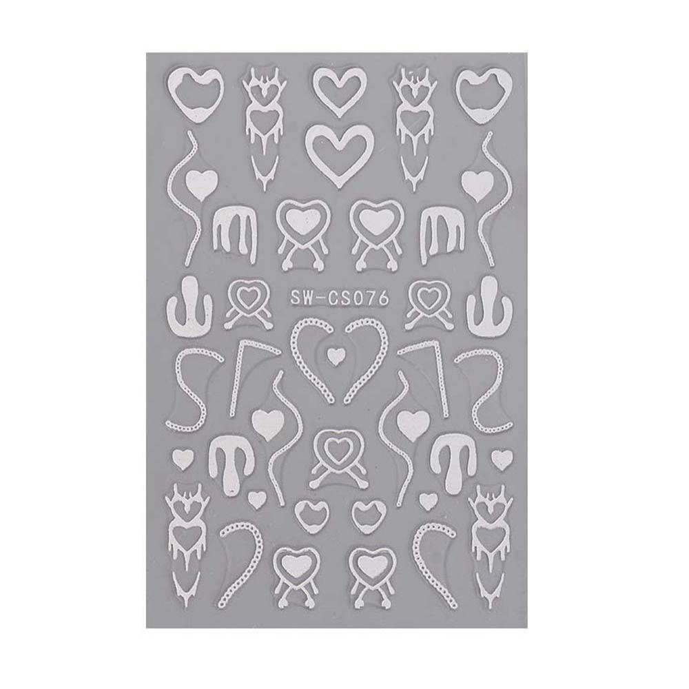 AUGUSTINA Agustina Stiker Kuku Hati Fashion Warna Perak Daun Cinta Hati Manikur Aksesoris Nail Art Dekorasi