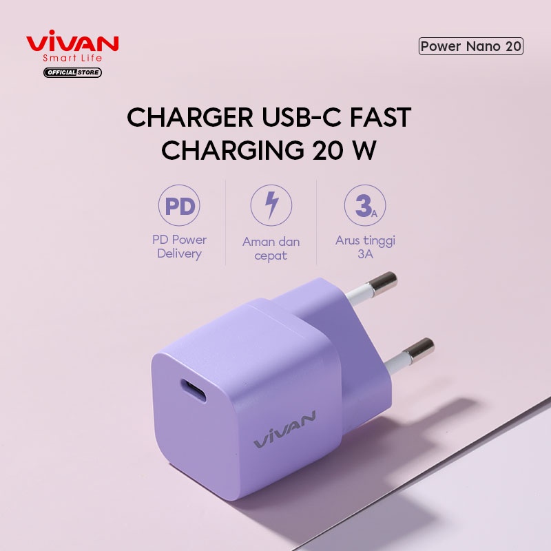 VIVAN Charger Nano Fast Charging 20W 3A Type-C (PD) Multi Protection - Garansi Resmi 1 Tahun