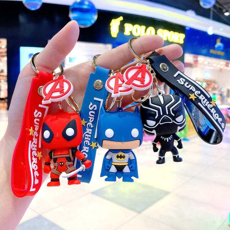 2023baru Gantungan Kunci Boneka Marvel Spiderman Silikon Captain America Black Panther Deadpool Model Tas Gantungan Kunci Mobil