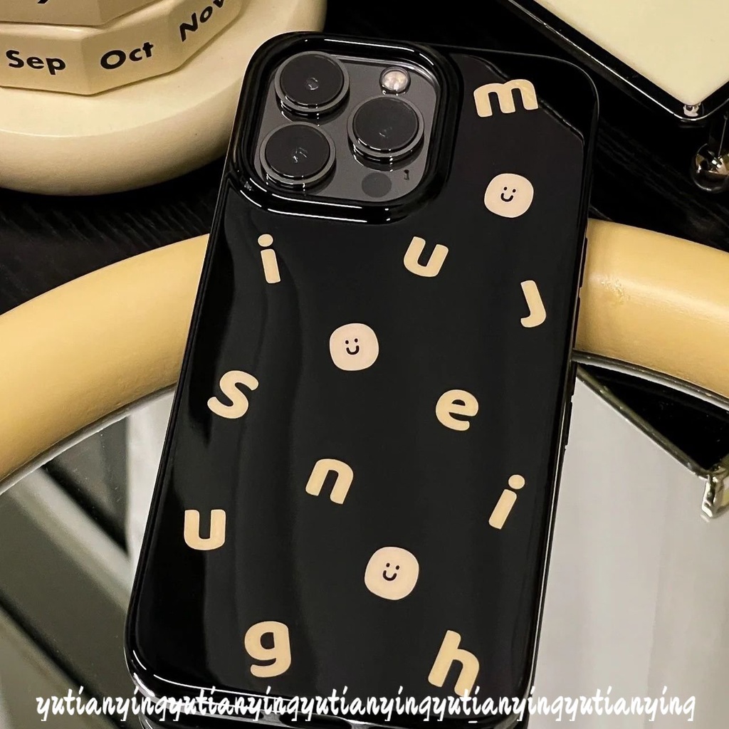 IPHONE Casing Ponsel Kompatibel Untuk Iphone11 14 13 12 Pro Max 7Plus XR X XS Max 87 Plus SE 2020 Smiley Lucu Ins Fashion Alfabet Sederhana Lembut Tpu Glossy Halus Silicon Back Cover