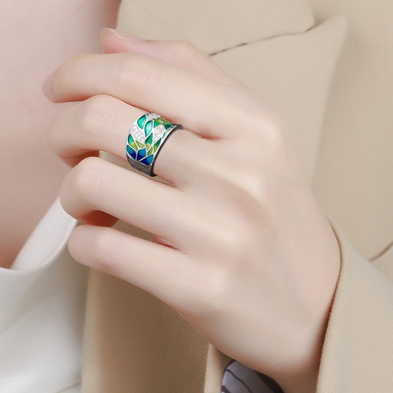 Gaya Bohemia Daun Hijau Enamel Cincin Untuk Wanita Menawan Ladies Rings Pesta Dansa Mewah Ulang Tahun Gadis Hadiah Fashion Perhiasan