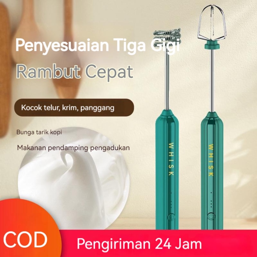 TUR Pembuih Susu Pengocok Telur Handheld Blender Milk Frother Electric Mixer Portable Egg Beater USB Rechargeable