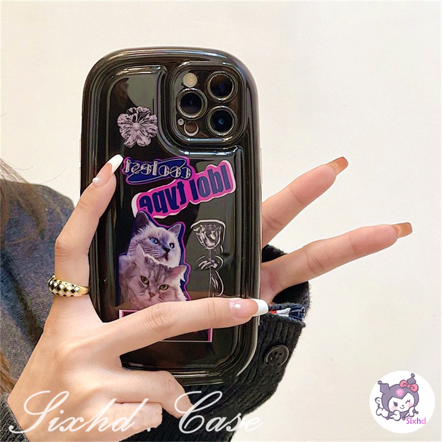 Untuk Samsung A34 A23 A04s A03 A14 A13 A12 A22 A50 A50s A30s A32 A11 A54 A51 A52 A52s A72 A03s A02s M11 M22 M32 Black Rose Cat Fashion AirBag Case Lembut Shockproof Cover Pelindung