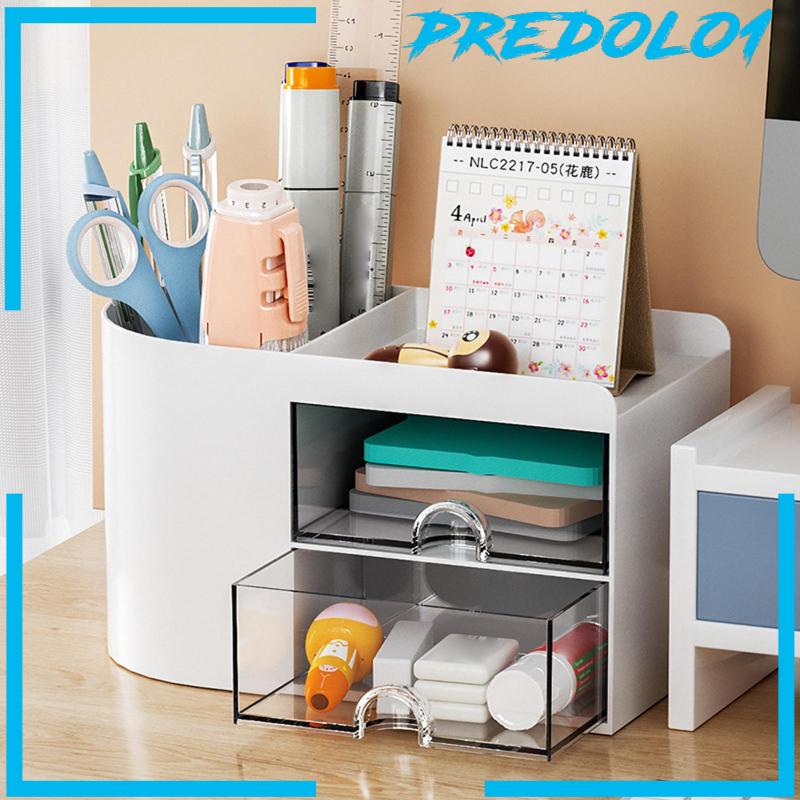 [Predolo1] Desktop Pensil Organisasi Dengan 2laci Kotak Penyimpanan Kosmetik Untuk Kamar Mandi