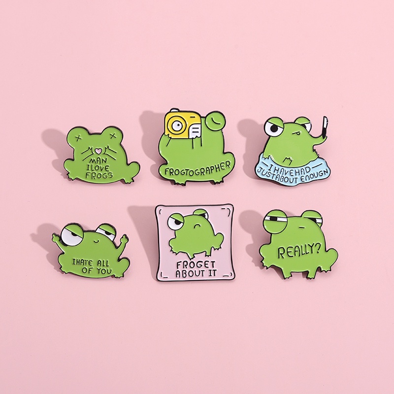 Lucu Gerakan Lucu Katak Bros Hewan Enamel Pin Kerah Denim Pin Anime Froggy Metal Badge Perhiasan Hadiah Untuk Teman