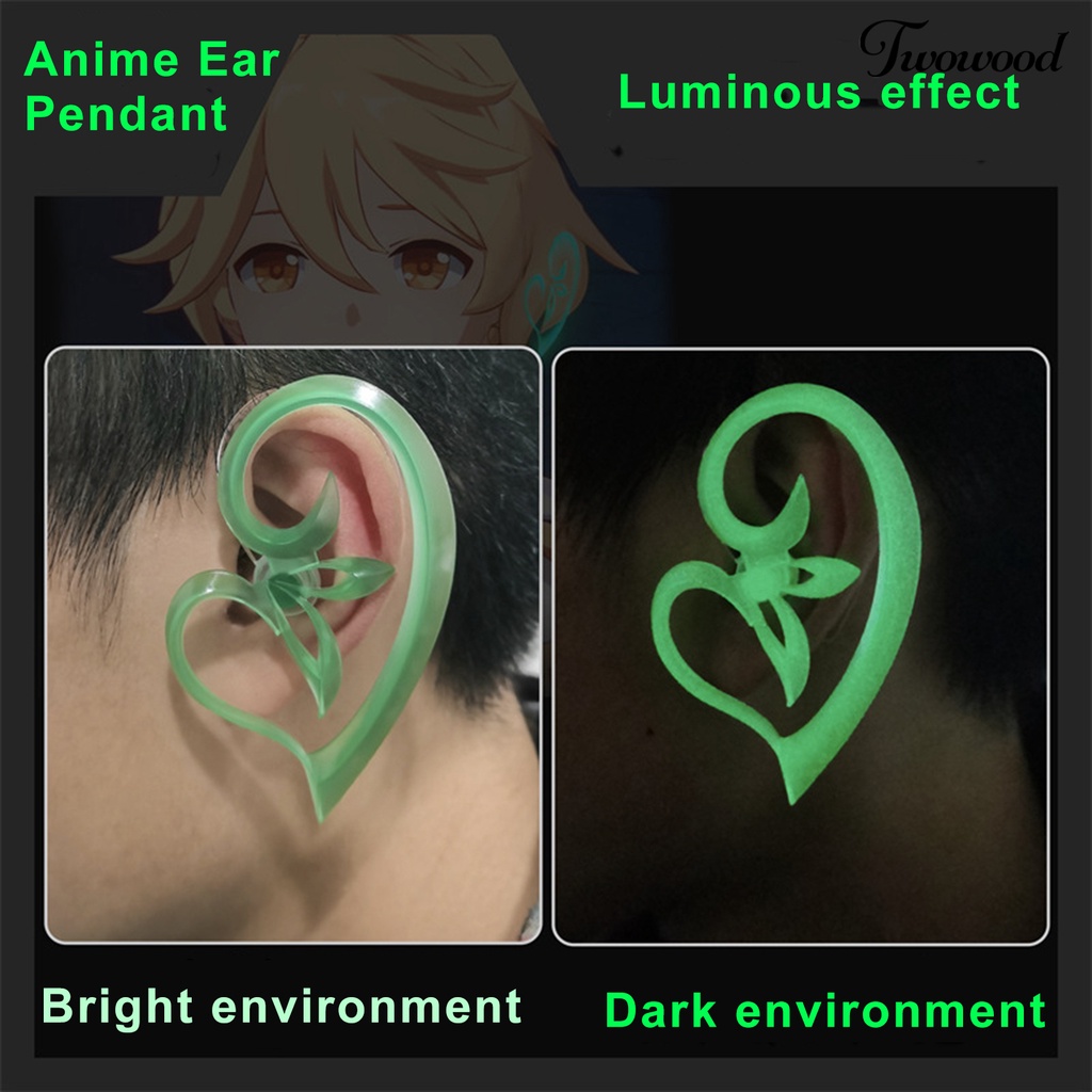 Twowood 1pc Liontin Telinga Anime Elastis Pengerjaan Halus Sangat Disimulasikan Tidak Bau Menarik Aksesoris Cosplay Anime Game Luminous Ear Ornament Untuk Prom