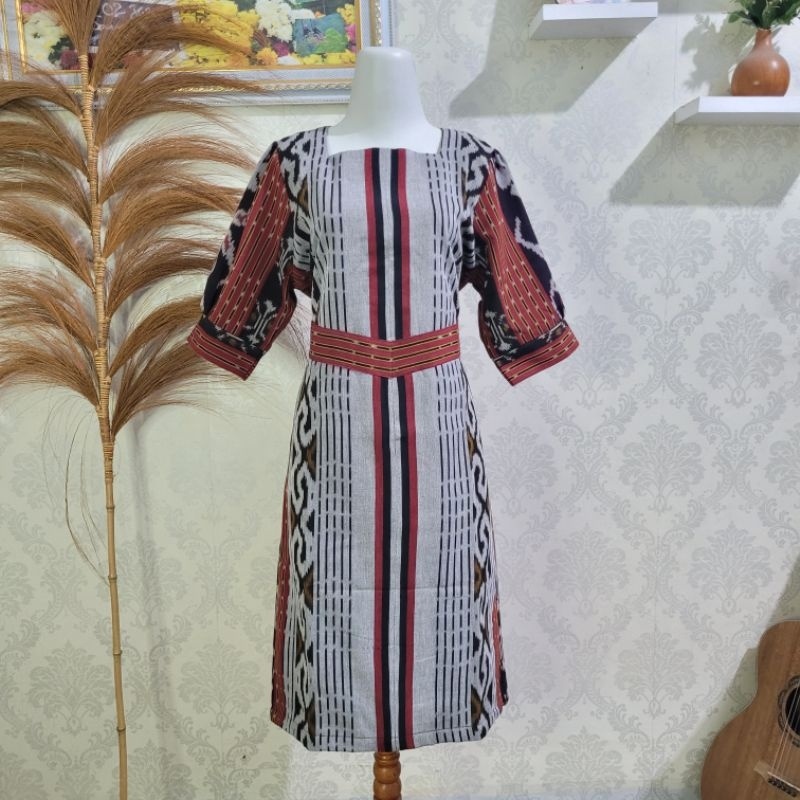 PAKAIAN WANITA DRESS BATIK TENUN IKAT ETNIK KHAS MOTIF TORAJA LOMBOK PAPUA BAJU ATASAN TERUSAN PEREM