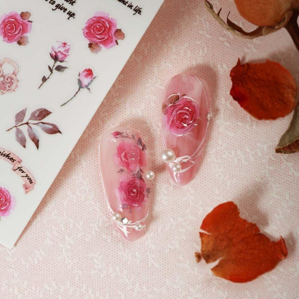 Mxbeauty Rose Stiker Kuku Wanita Retro Daun Ikatan Simpul Self Adhesive Nail Dekorasi