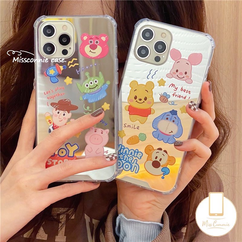 Case Cermin Make Up Kartun Disney Manyo Winnie The Pooh Kompatibel Untuk IPhone 7plus XR 8plus 11 12 13 Pro MAX 11 Pro Max7 8 Plus X XS MAX SE Toy Story Lucu Shockproof TPU Cover