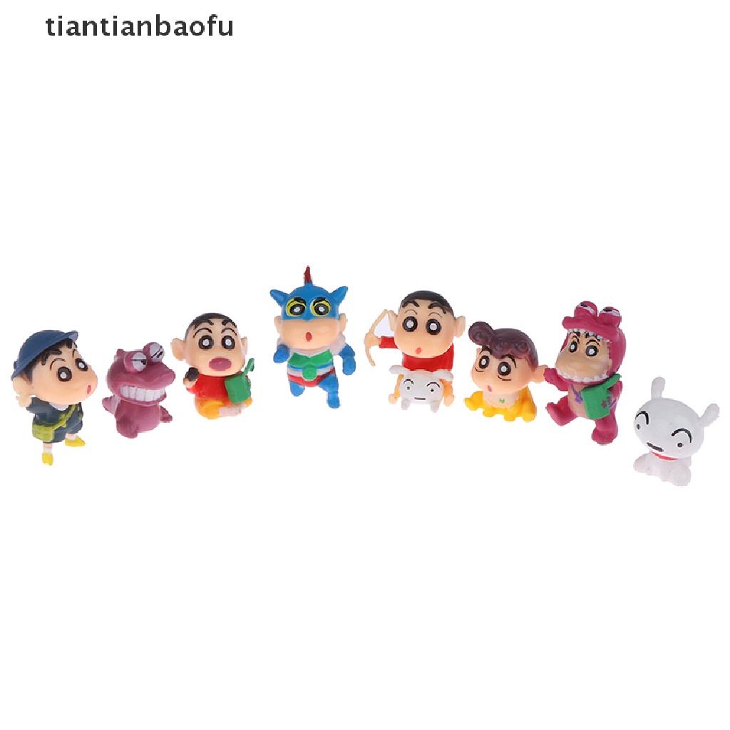 [tiantianbaofu] 8pcs Crayon Shin-Chan Boneka Tokoh Anime Lucu Model Desktop Ornamen Mobil Dekorasi Rumah Mainan Anak Rumah Boneka Boneka Mikro Landscape Ornamen Dekorasi Kue Insert Boutiqu