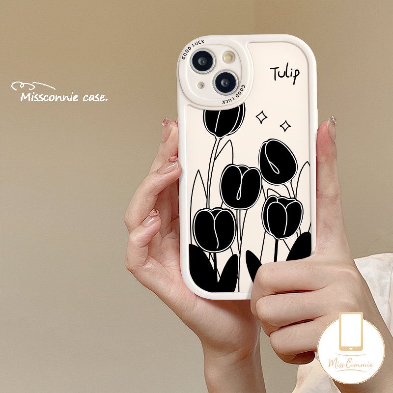 Case Realme C35 C15 C25Y C12 C17 C2 C3 C11 C53 C31 C20A C21Y C30 C20 C25s 9i 8 5i 8i 7i 6s 6i 6 5 8Pro C21 GT C17 Simple Bunga Tulip Hitam Couple Cover