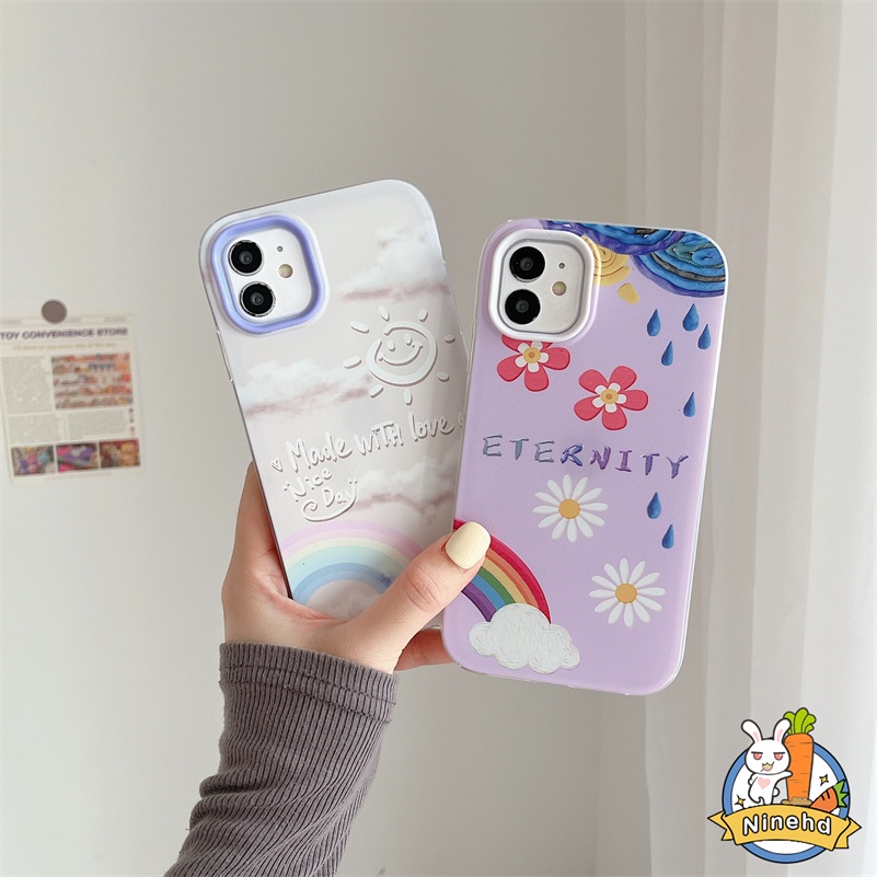 IPHONE Casing Kompatibel Untuk Iphone14 13 12 11 Pro Max X Xr Xs Max8 7 6 6s Plus SE 3 in 1 Fantasy Rainbow Flower Liquid Silicone Phone Case Silikon Lembut Tahan Jatuh Casing Pelindung