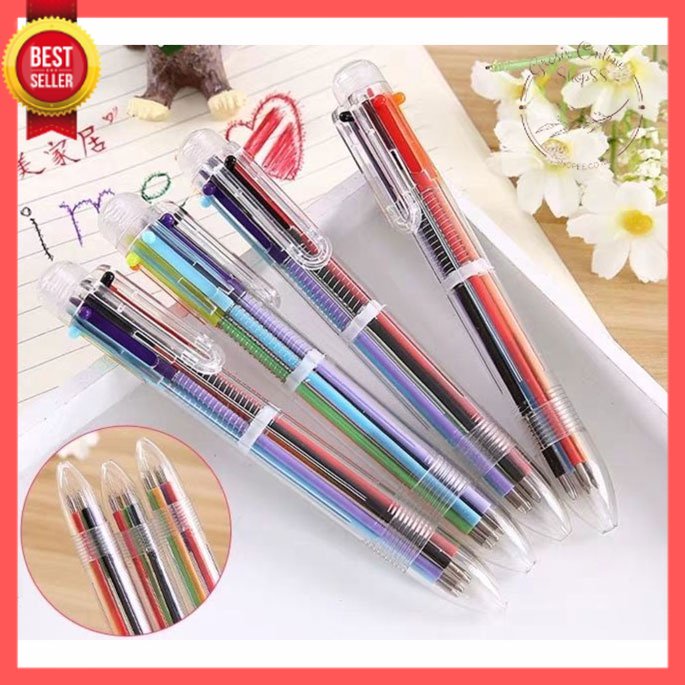 GOS -E412- Pulpen 6 Warna - Pulpen Mekanik 6 Warna Body TRANSPARAN