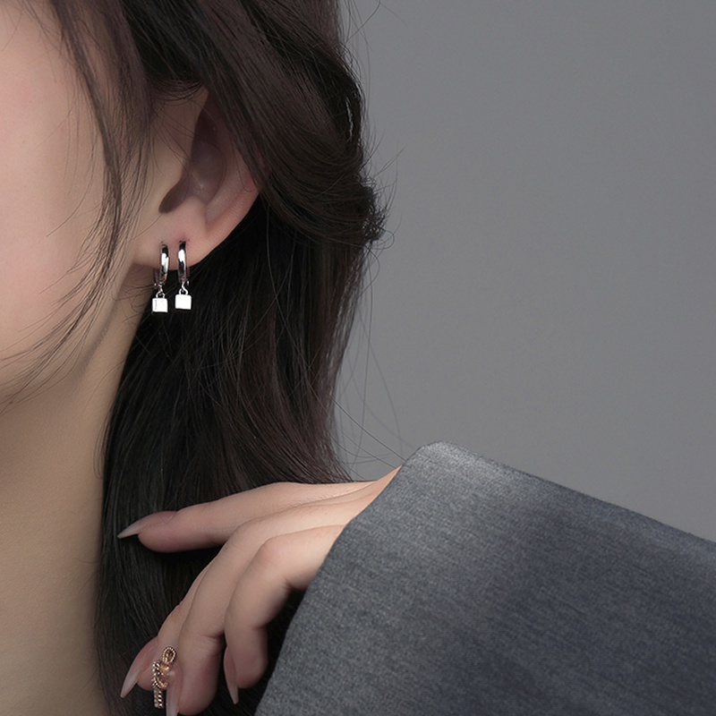 Papaozhu Minimalis S925 Perak Kubus Kecil Hoop Anting-Anting Untuk Wanita Pria Chic Geometris Lingkaran Bulat Anting-Anting Sederhana Fashion Telinga Perhiasan Aksesoris