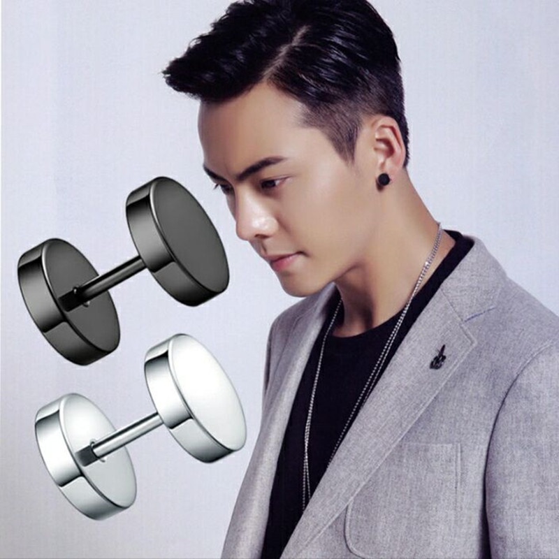 Sederhana Fashion Stainless Steel Dumbbell 1pc Stud Earring Untuk Wanita Pria Trendi Bergaya Anting Bulat Perhiasan Mahasiswa