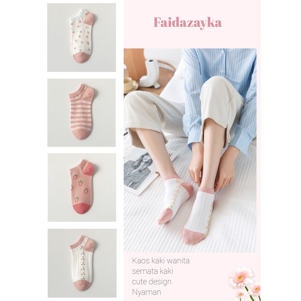 ZAYKA==Kaos Kaki Wanita Terbaru Desain Lucu Ukuran Semata Kaki Bahan Cotton + Polyester Lembut &amp; Nyaman