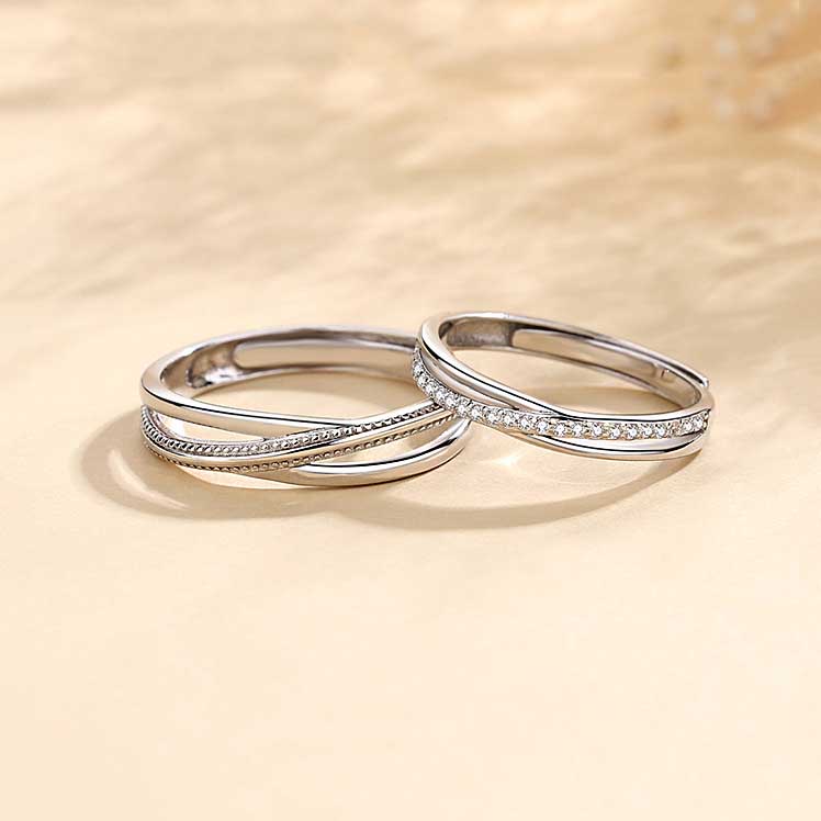 Elegan Salib Berlian Kristal Cincin S925 Sterling Perak Pasangan Pria Wanita Fashion Perhiasan Pernikahan Pertunangan Couple Rings Adjustable Size