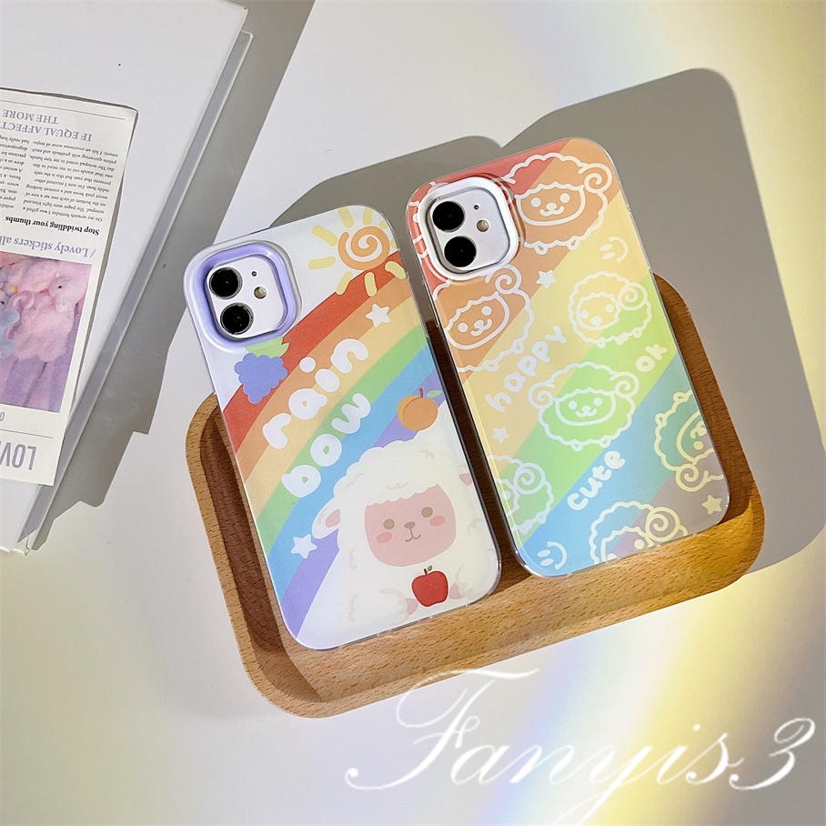 Compatible For iPhone 14 13 12 11 Pro Max XS Max XR X XS 8 7 6 6s Plus SE 2020 Kompatibel Untuk 3in1 Domba Pelangi 3in1 Phone Case Soft Cover Pelindung