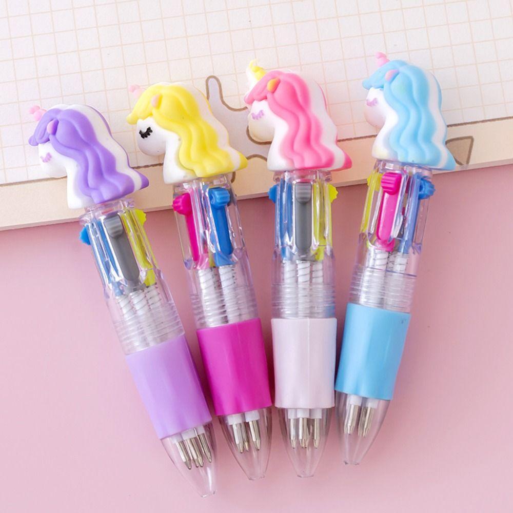 Mxbeauty 4warna-warni Pulpen Warna-Warni Kawaii Perlengkapan Kantor Sekolah Tahan Lama Cepat Kering Pena Gambar Tulisan Multifungsi