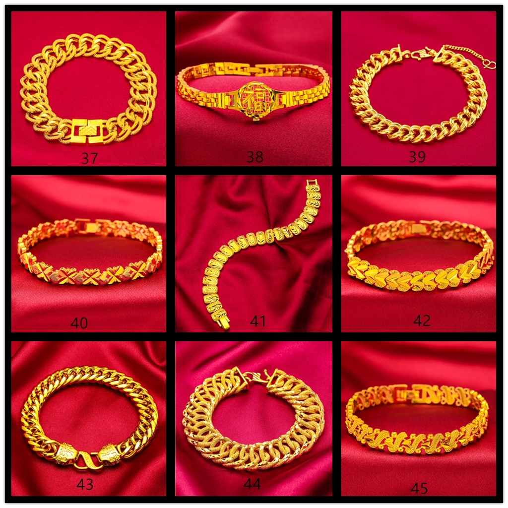 Goldkingdom Aksesoris Perhiasan Fashion Ready Stock Imperious Lapis Emas 24k Gelang Kasar Pria Dan Wanita Pasangan Minimalis Bentuk Cinta Tipis Gelang Rantai