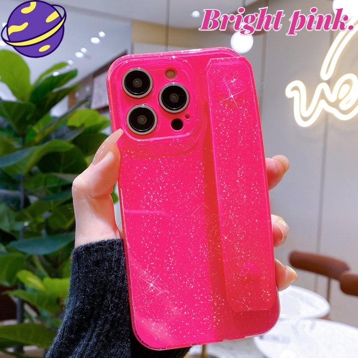 IPHONE Case Strap Pergelangan Tangan Warna Pink Terang Berkilau Untuk Iphone13 12 11 14 Pro X Xs Max7 8 14 Plus XR Bracket Casing Belakang Lembut