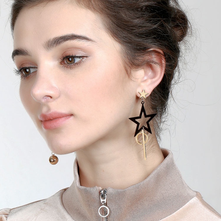 Temperamen Korea Bintang Berujung Lima Asimetris Anting Perempuan Panjang Rumbai Geometris All-Match Hypoallergenic Earrings