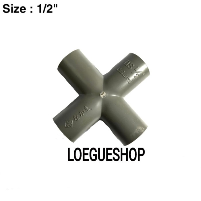DISKON SHOPEE/ sambungan fitting tee cross pipa pvc 4 way arah 1/2 , 3/4 , 5/8 " inch - 1/2" abu2 22