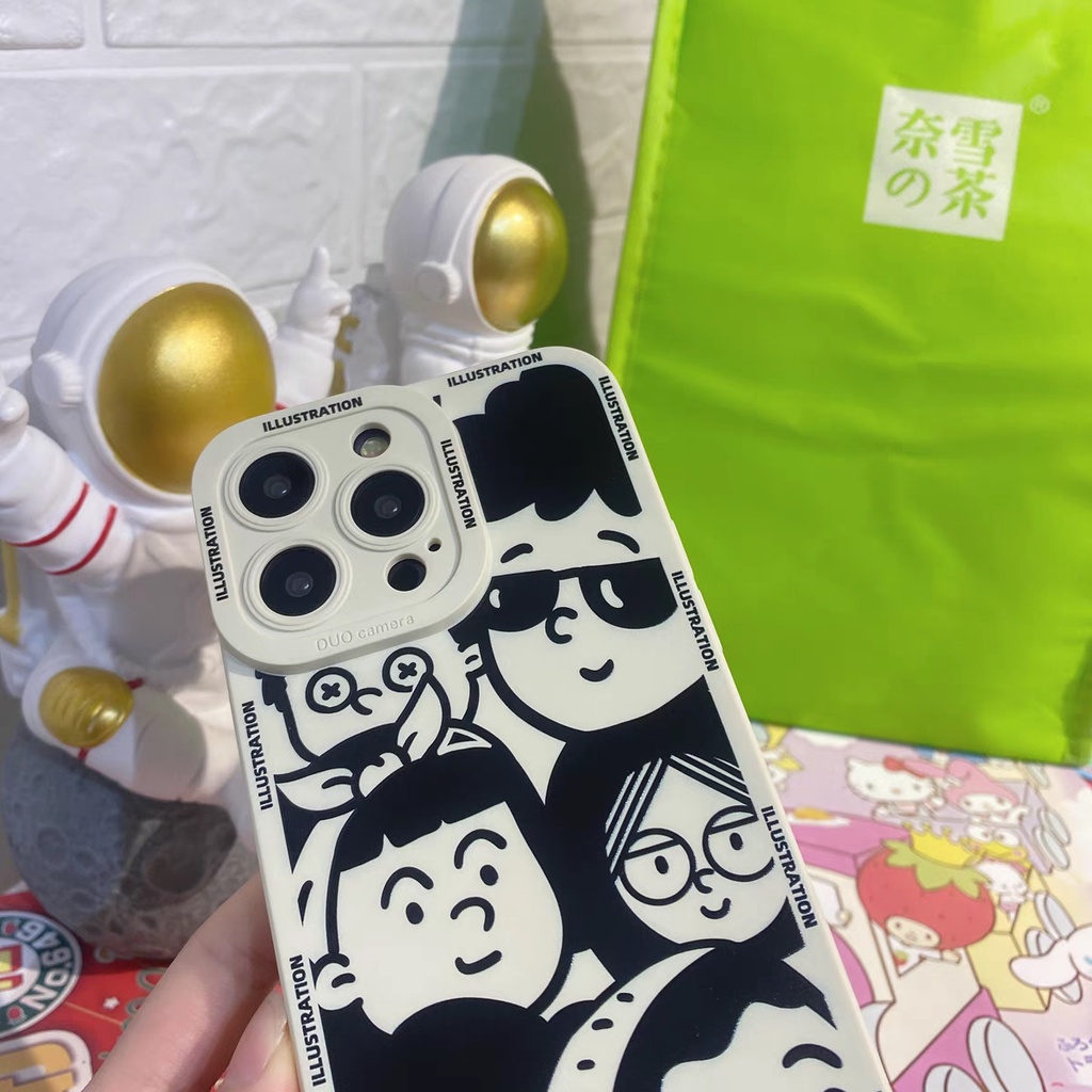 IPHONE Ins Motif Komik Cocok Untuk Iphone14 14pro 14plus 13 13pro 13prm iPhone12 7Plus 8Plus Xr XS 13 Pro Max Empat Sudut Casing Ponsel Tahan Guncangan