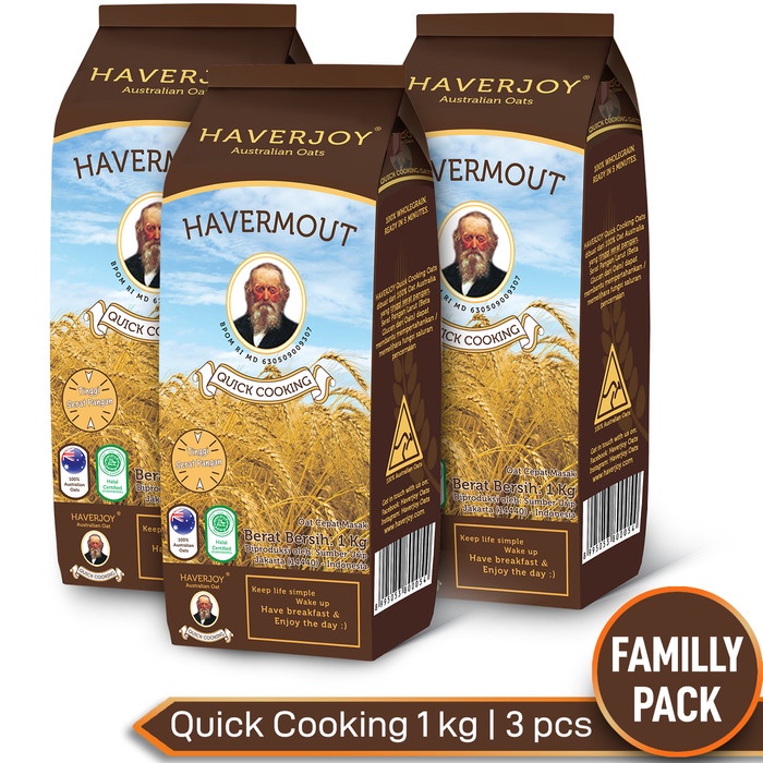

[Ready Stock] Haverjoy Family Pack Quick Cooking Oats 1kg - 3 Pcs