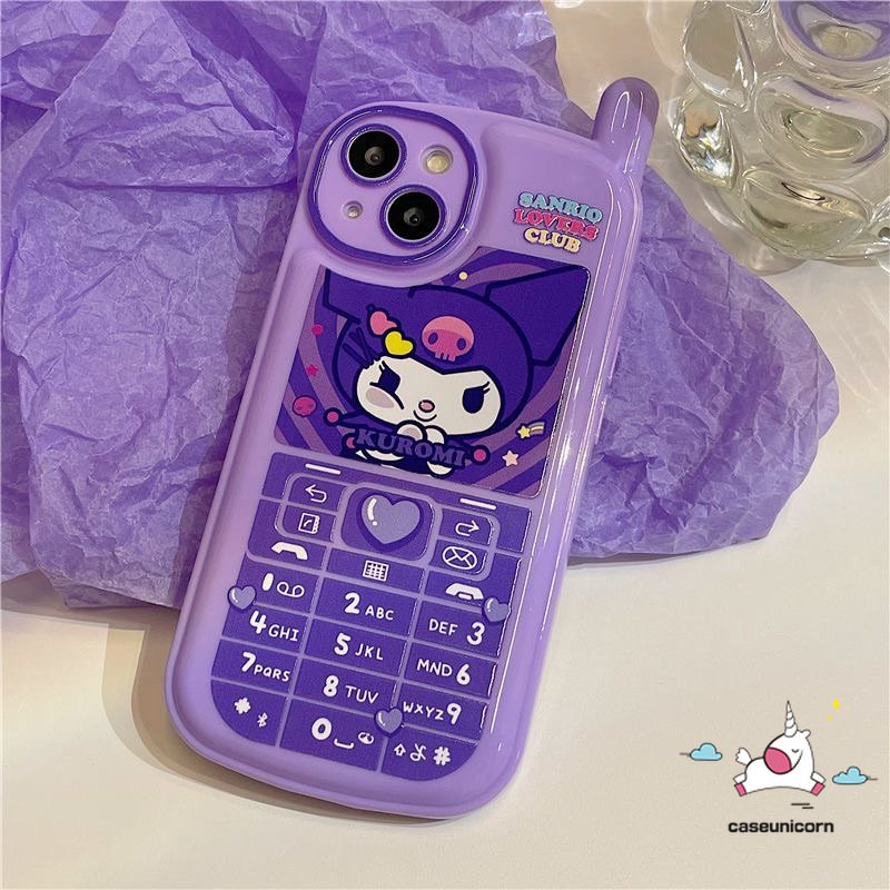 IPHONE Casing Bentuk Ponsel Kepribadian Retro Kompatibel Untuk Iphone11 13 14 12 Pro MAX XR 7 8 Plus X XS MAX SE 2020 Lucu Kreatif Kartun Kuromi Melody Glossy Ungu Roes Merah Soft Case