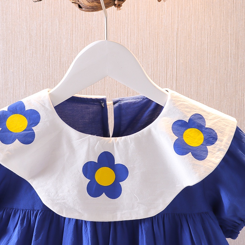 Gadis 0-3 tahun Korea dari gaun kerah besar, musim panas produk baru wanita bayi bayi bunga rok bunga, rok segar kecil