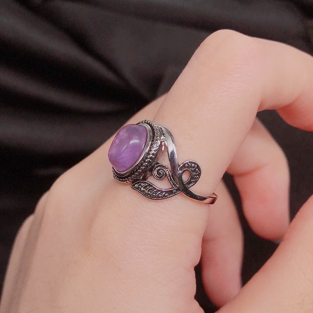 Goldkingdom Aksesoris Perhiasan Fashion Ready Stock Amethyst Ring Untuk Wanita Eropa Dan Amerika Retro Cincin Perak Dengan Berlian