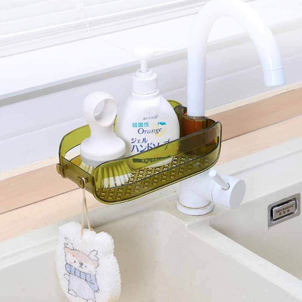 [Elegan] Drain Rack 1Pcs Organizer Wastafel Gantung Bermanfaat Pemasangan Aksesoris Dapur Kamar Mandi Free Faucet Holder