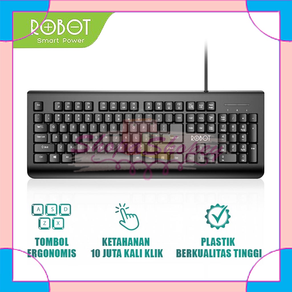 ROBOT RK20 Keyboard Komputer Kabel / Portable Mini Office Wired Keyboard Ultra Thin - Garansi Resmi 1 Tahun