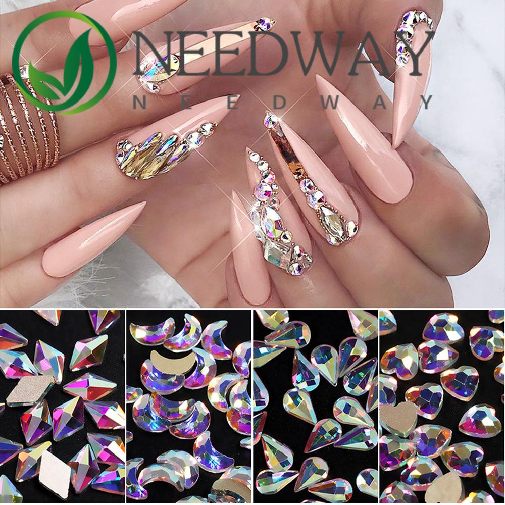 Needway   Nail Art Rhinestones Memanjang Teardrop Fashion Kristal Permata Glitter Manikur Aksesoris Kristal DIY Ornamen