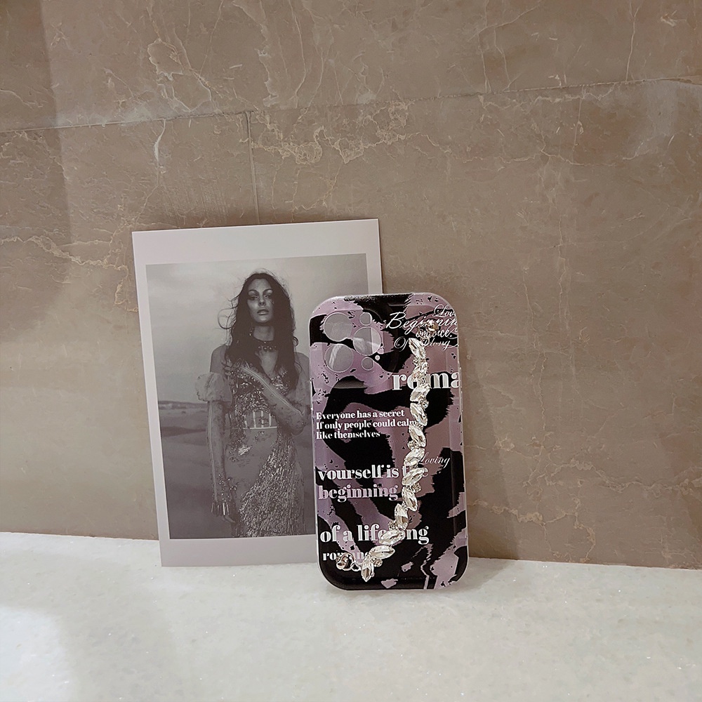 IPHONE Wanita Ungu Warna Campur Doodle Manik-Manik Berlian Imitasi Anti Hilang Rantai Ponsel Case Shockproof Soft Cover Untuk Iphone11 12 13 14 PLUS PRO MAX