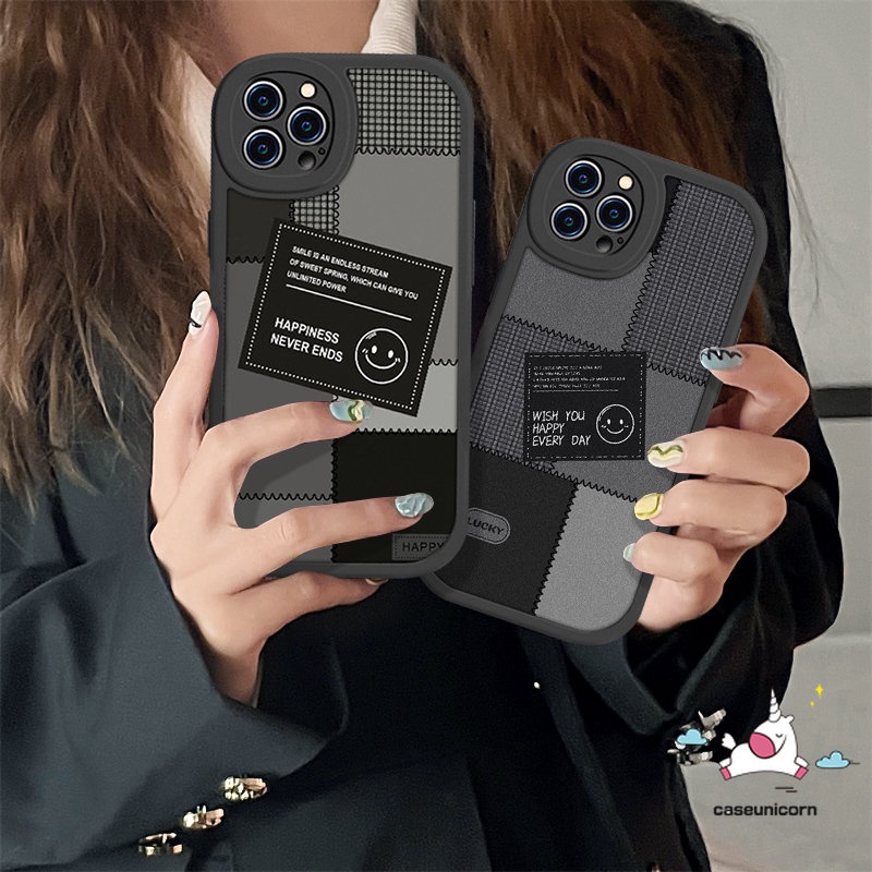 Untuk Samsung A50 A14 5G A13 A04 A50s A04s A30s A12 A02s A32 A03 A23 A72 A22 A53 A03s A52 A11 A10s A52s A31 A73 A21s A33 A20s A20 A71 A51 Smiley Black Label Jahitan Tpu Couple Case