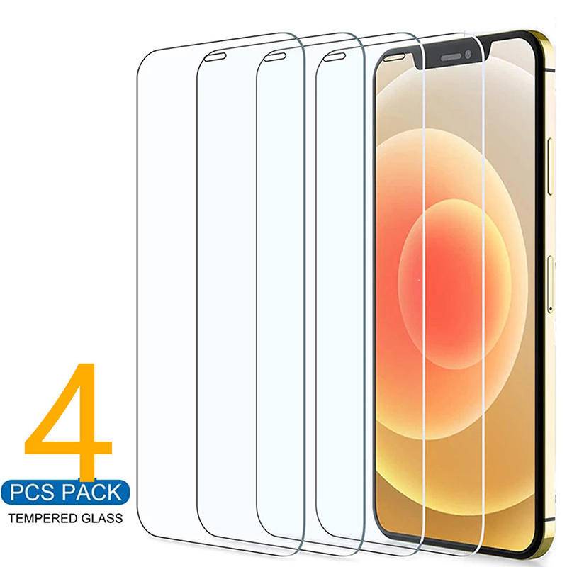 4pcs Full Cover Pelindung Layar Untuk Iphone14 13 12 11 Pro MAX Plus Kaca Tempered Mini Di Untuk iPhone X XS MAX XR 7 8 6 6S Plus SE 2022 2020 Tempered Glass