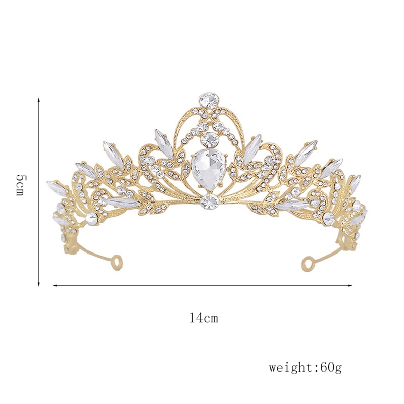 Baroque Emas Champagne Kristal Hati Tiara Pengantin Mahkota Berlian Imitasi Kontes Diadem Kerudung Tiara Bando Aksesoris Rambut Pernikahan