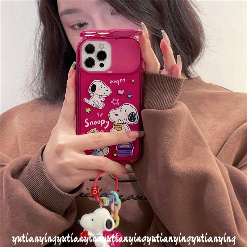 IPHONE Case Cermin Make Up Snoopy Flip Kartun Lucu Kompatibel Untuk Iphone11 14 13 12 Pro Max XR 7Plus 78 Plus X XS Max SE 2020 Shockproof Soft TPU Phone Cover