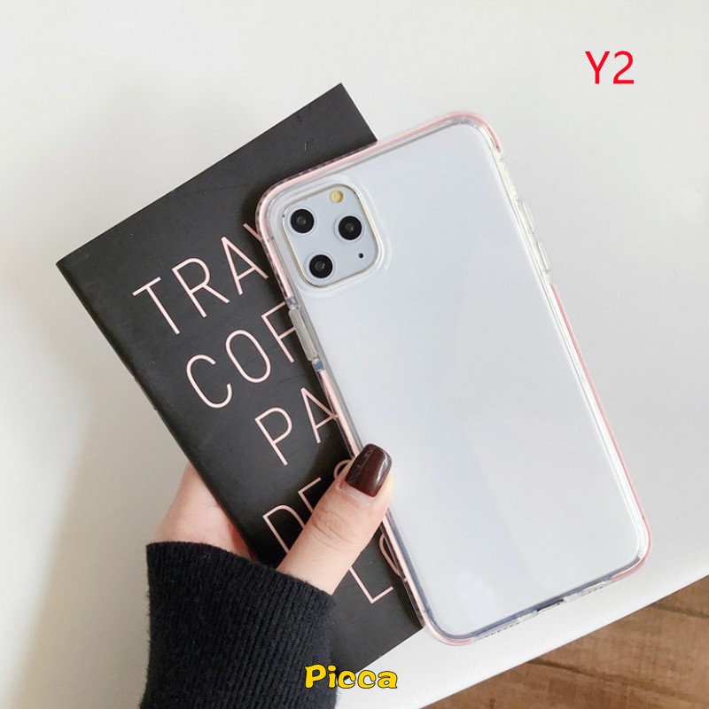 IPHONE Bingkai Warna Permen Sederhana Casing Ponsel Tahan Guncangan Kristal Untuk Iphone11 12 13 14 Pro Max XR Xs Max X 6s 6 8 7 Plus SE 2020 Ultra Slim Anti Jatuh Lembut TPU Penutup Belakang