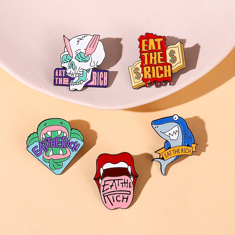 Lucu Quotes Text Enamel Pin Kartun Lidah Hiu Tengkorak Bros Lencana Kerah Pin Punk Bros Badge Hadiah Untuk Teman