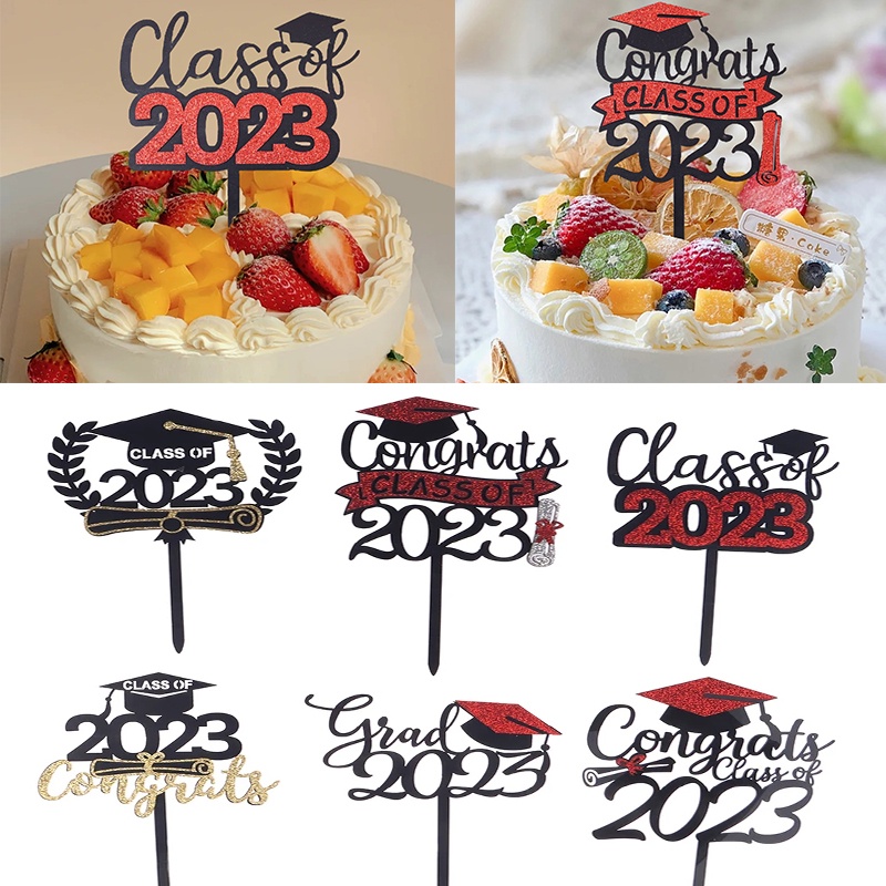 2023musim Wisuda Topper Kue Tanda Upacara Pesta Akrilik Shiny Insert Card Coklat Muffin Es Krim Hiasan Baking Dessert Dekorasi Aksesoris