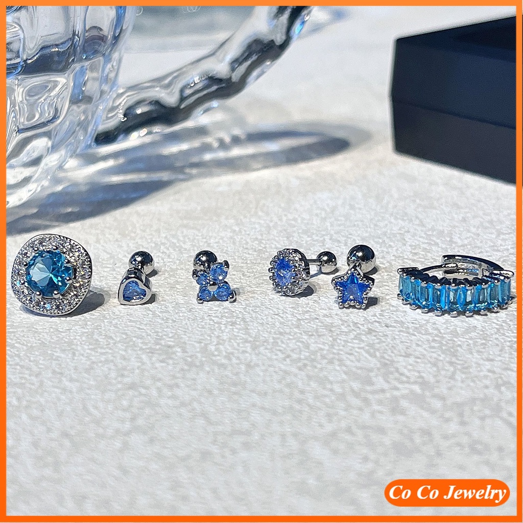 Anting Tindik Bintang Kupu Zircon Biru Giwang Spiral