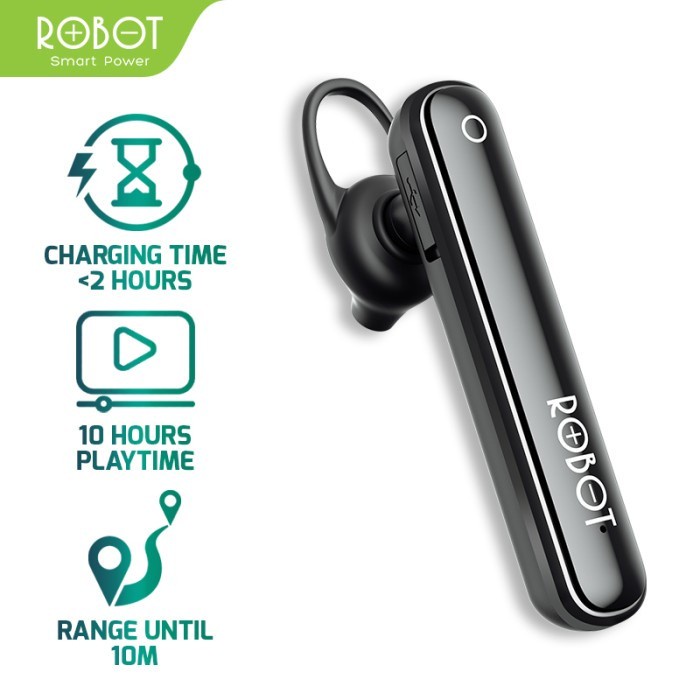 Robot Talk10 Bluetooth Earphone Android iPhone Original - Hitam - Hitam