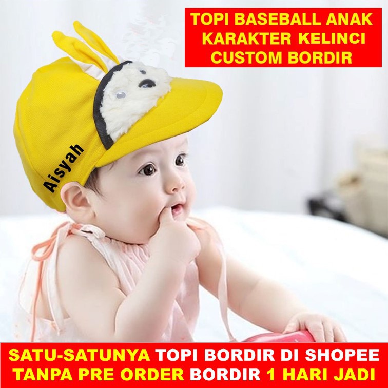 Topi Bayi Lucu Karakter Kelinci Bordir Nama Tulisan