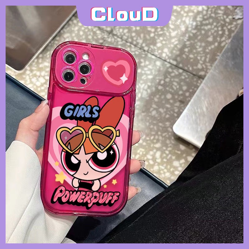 IPHONE Case Kompatibel Untuk Iphone7 8 Plus12 14 13 11 Pro MAX X XR XS MAX SE 2020 Kreatif Flip Make Up Cermin Kartun Lucu The Powerpuff Gadis Lembut TPU Phone Cover