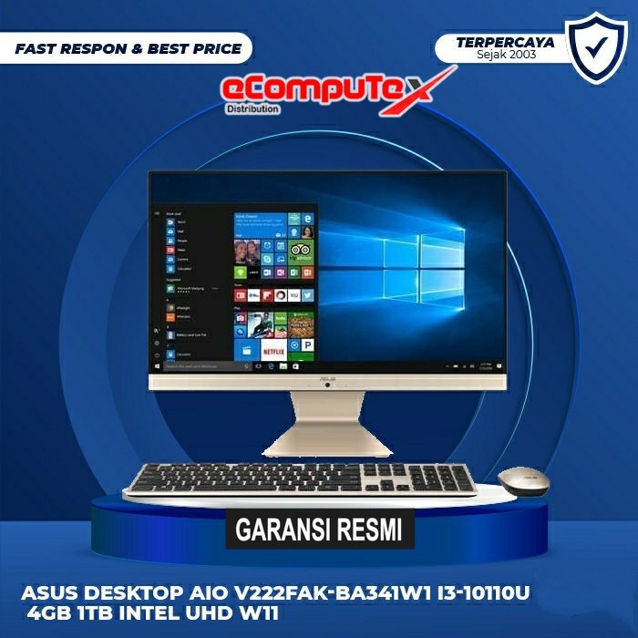 PC DESKTOP AIO ASUS ALL IN ONE V222FAK-BA341W1 i3-10110U 4GB 1TB INTEL UHD W11 21,5&quot; INCH - GARANSI RESMI